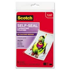 Scotch Self-Sealing Laminating Pouches, 9.5 mil, 4.38" x 6.38", Gloss Clear, 5/Pack (PL900G)