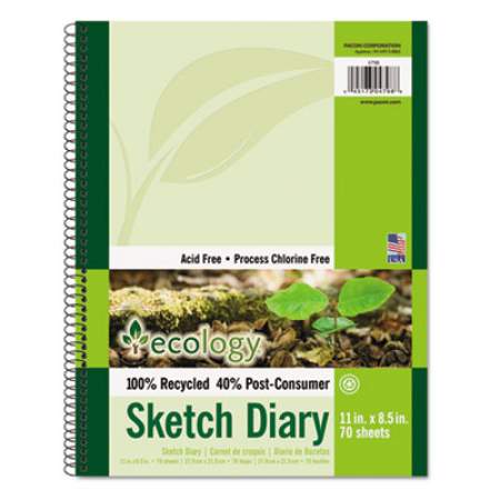 Pacon Ecology Sketch Diary, 60 lb Stock, Green Cover, 11 x 8.5, 70 Sheets (4798)