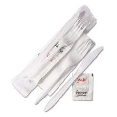 GEN Wrapped Cutlery Kit, 6.25", Fork/Knife/Napkin/Salt/Pepper, Polypropylene, White, 500/Carton (5KITMW)