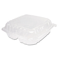 ClearSeal Hinged-Lid Plastic Containers, 3 Compartments, 9.4 x 8.9 x 3, Plastic, 100/Bag, 2 Bags/Carton (C95PST3)