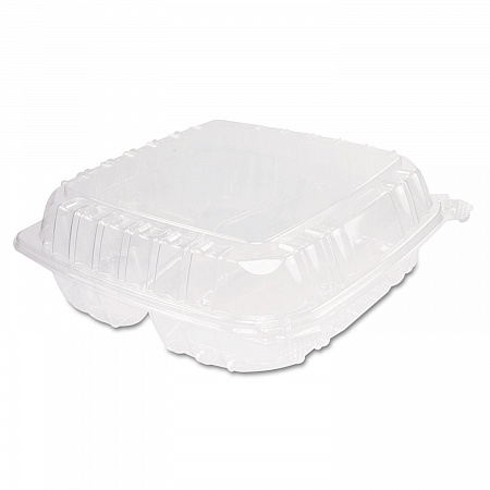 ClearSeal Hinged-Lid Plastic Containers, 3 Compartments, 9.4 x 8.9 x 3, Plastic, 100/Bag, 2 Bags/Carton (C95PST3)