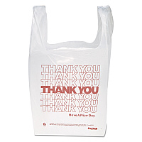 "Thank You" Handled T-Shirt Bag, Have a Nice Day Labeling, Cut-Out Handles, 11.5" x 6.5" x 21", White/Red, 900/Carton (THW1VAL)