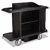 Housekeeping Cart, Plastic, 3 Shelves, 2 Bins, 22" x 60" x 50", Black (FG618900BLA)