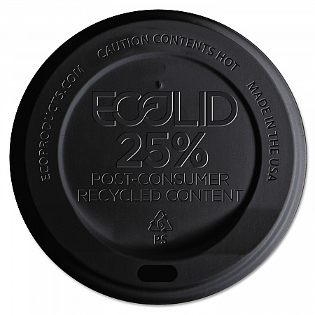 EcoLid 25% Recycled Content Hot Cup Lid, Fits 10 oz to 20 oz Hot Cups, Plastic, Black, 100/Pack, 10 Packs/Carton (EPHL16BR)