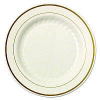 Masterpiece Plastic Plates, 9" dia, Ivory/Gold, 10/Pack, 12 Packs/Carton (MP9IPREM)
