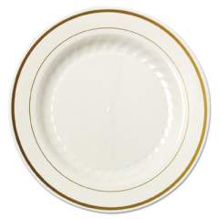 WNA Masterpiece Plastic Plates, 9 In., Ivory W/gold Accents, Rnd, 10/pk, 12 Pk/ct (MP9IPREM)