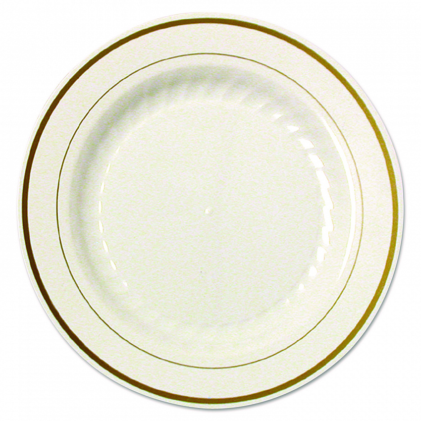 Masterpiece Plastic Plates, 9" dia, Ivory/Gold, 10/Pack, 12 Packs/Carton (MP9IPREM)