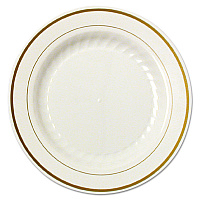 Masterpiece Plastic Plates, 6" dia, Ivory/Gold, 10/Pack, 15 Packs/Carton (MP6IPREM)