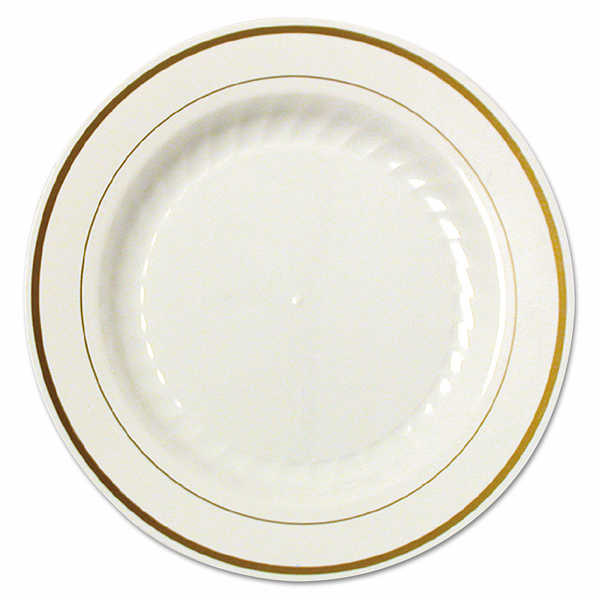 Masterpiece Plastic Plates, 6" dia, Ivory/Gold, 10/Pack, 15 Packs/Carton (MP6IPREM)