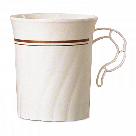 Masterpiece Plastic Mugs, 8 oz, Ivory with Gold Print, 8/Pack, 24 Pack/Carton (CWM8192IPREM)