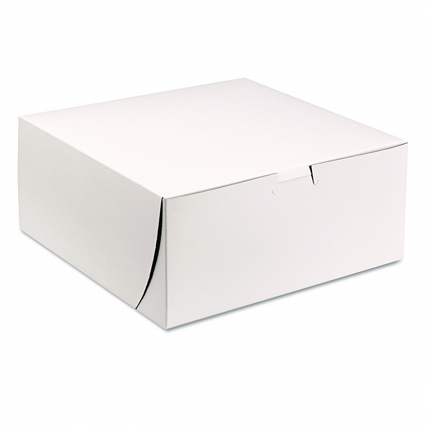 White One-Piece Non-Window Bakery Boxes, 9 x 9 x 4, White, Paper, 200/Carton (0961)