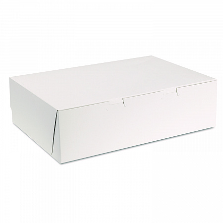 White One-Piece Non-Window Bakery Boxes, 1/4-Sheet Cake Box, 14 x 10 x 4, White, Paper, 100/Carton (1025)