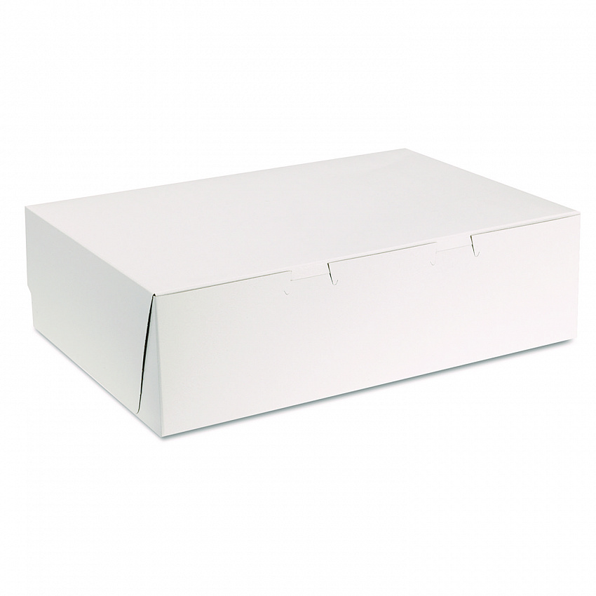 White One-Piece Non-Window Bakery Boxes, 1/4-Sheet Cake Box, 14 x 10 x 4, White, Paper, 100/Carton (1025)