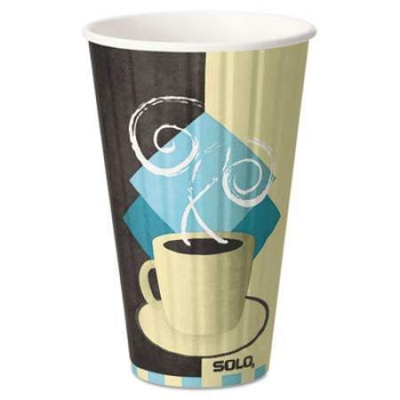 Dart Duo Shield Insulated Paper Hot Cups, 16 oz, Tuscan Cafe, Chocolate/Blue/Beige, 35/Pack (IC16J7534PK)