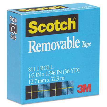 Scotch Removable Tape, 1" Core, 0.5" x 36 yds, Transparent (811121296)