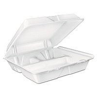 Foam Hinged Lid Container, 3 Compartments, 8 oz, 9 x 9.4 x 3, White, 100/Sleeve, 2 Sleeves/Carton (90HT3R)