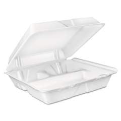 Dart Foam Hinged Lid Container, 3-Compartment, 8 oz, 9 x 9.4 x 3, White, 200/Carton (90HT3R)