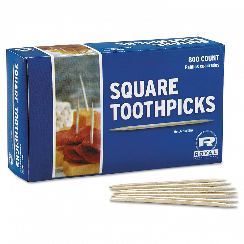 Square Wood Toothpicks, 2.75", Natural, 800/Box, 24 Boxes/Carton (R820SQ)