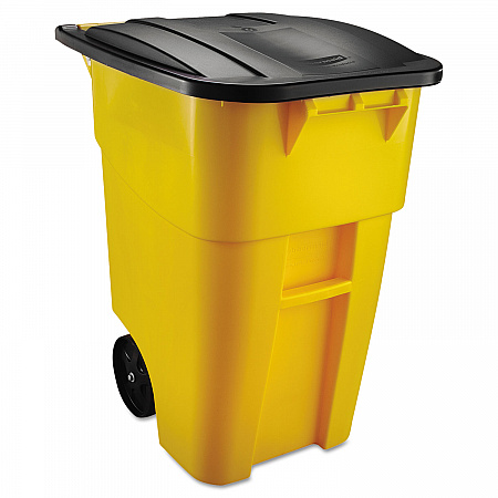 Square Brute Rollout Container, 50 gal, Molded Plastic, Yellow (9W27YEL)