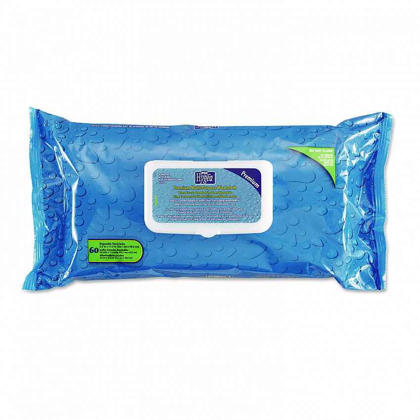 Hygea Adult Wash Cloths, 1-Ply, 9.5 x 11.5, Unscented, White, 60 Wipes/Tub, 6 Tubs/Carton (J14143)
