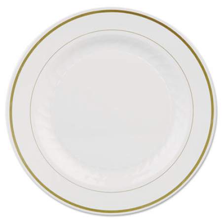WNA Masterpiece Plastic Plates, 10 1/4in, Ivory W/gold Accents, Round (MP10IPREM)