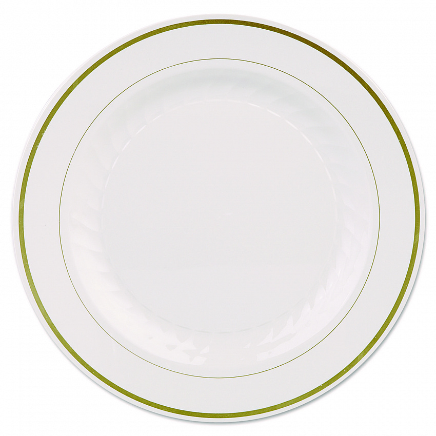 Masterpiece Plastic Plates, 10.25" dia, Ivory/Gold, 10/Pack, 12 Packs/Carton (MP10IPREM)