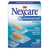 3M Nexcare Waterproof, Clear Bandages, Assorted Sizes, 50/Box (43250)