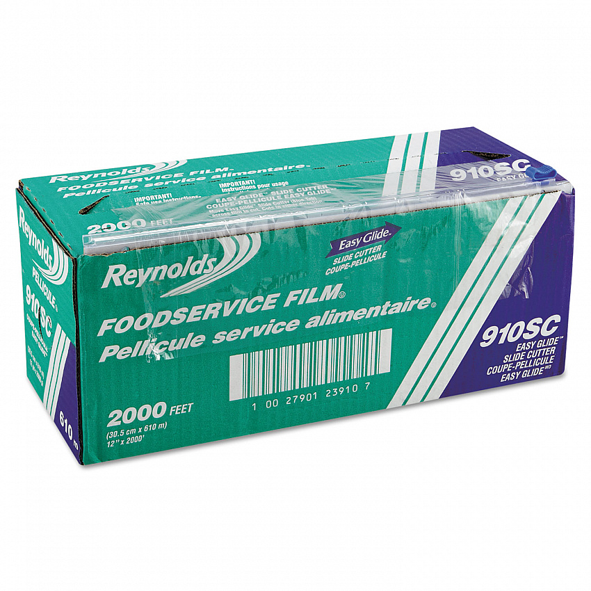 PVC Food Wrap Film Roll in Easy Glide Cutter Box, 12" x 2,000 ft (910SC)
