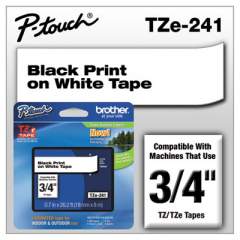 Brother P-Touch TZe Standard Adhesive Laminated Labeling Tape, 0.7" x 26.2 ft, Black on White (TZE241)