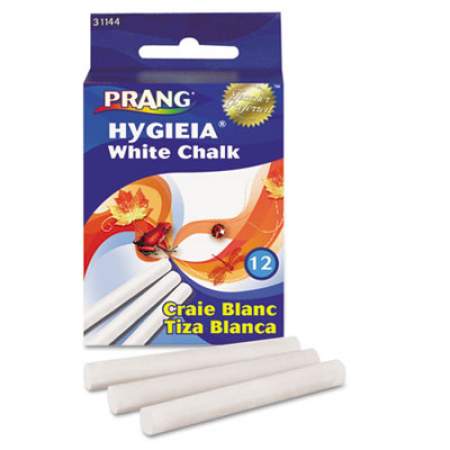 Prang Hygieia Dustless Board Chalk, 3 1/4 x 0.38. White, 12/Box (31144)