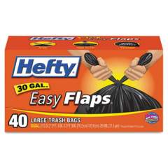 Hefty Easy Flaps Trash Bags, 30 gal, 0.85 mil, 30" x 33", Black, 240/Carton (E27744CT)