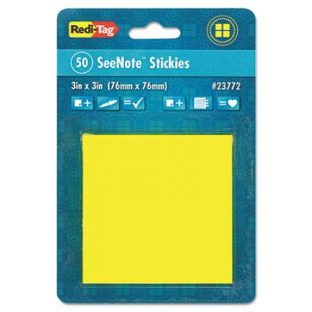 Redi-Tag Transparent Film Sticky Notes, 3 x 3, Neon Yellow, 50-Sheets/Pad (23772)