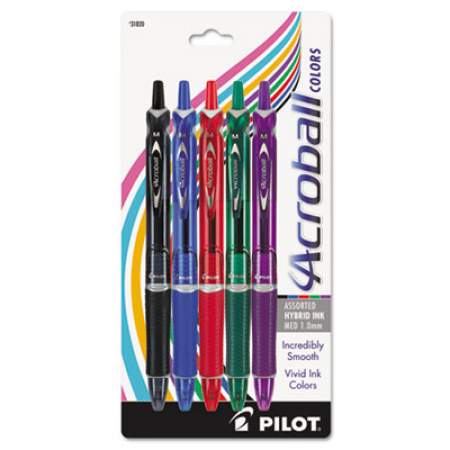 Pilot Acroball Colors Advanced Ink Ballpoint Pen, Retractable, Medium 1 mm, Assorted Ink and Barrel Colors, 5/Pack (31820)