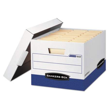 Bankers Box R-KIVE Heavy-Duty Storage Boxes, Letter/Legal Files, 12.75" x 16.5" x 10.38", White/Blue, 4/Carton (0724303)