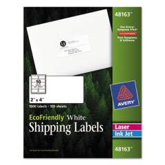 Avery EcoFriendly Mailing Labels, Inkjet/Laser Printers, 2 x 4, White, 10/Sheet, 100 Sheets/Pack (48163)