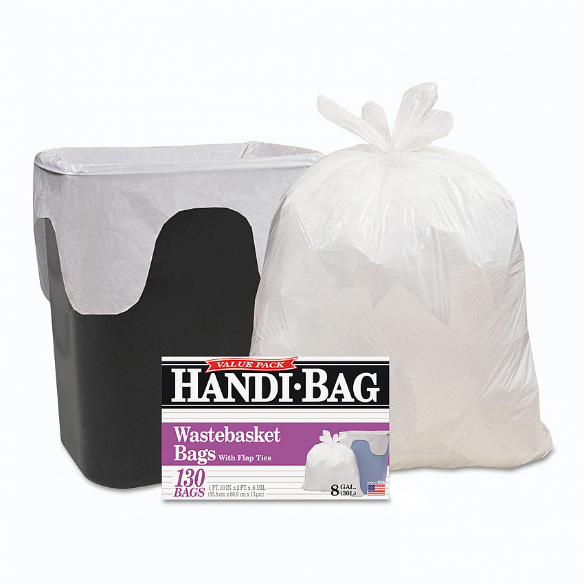 Super Value Pack Can Liners, 8 gal, 0.6 mil, 22" x 24", White, 130/Box (HAB6FW130)