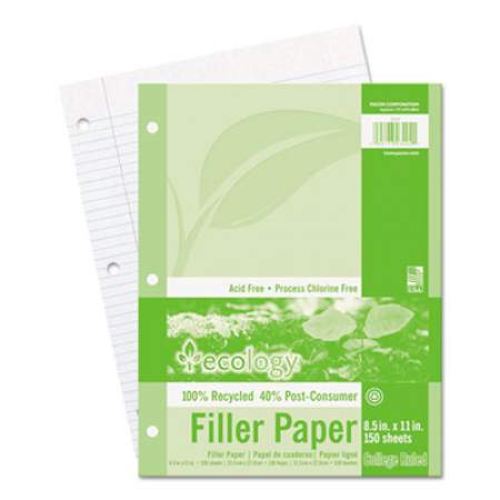 Pacon Ecology Filler Paper, 3-Hole, 8.5 x 11, Medium/College Rule, 150/Pack (3202)