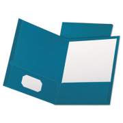 Oxford Linen Finish Twin Pocket Folders, 100-Sheet Capacity, 11 x 8.5, Teal, 25/Box (53442)