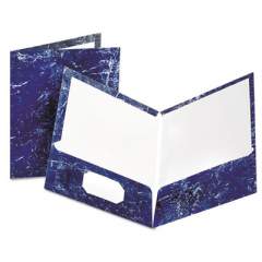 Oxford Marble Design Laminated High Gloss Twin Pocket Folder, 11 x 8.5, Marble, Navy, 25/Box (51643)