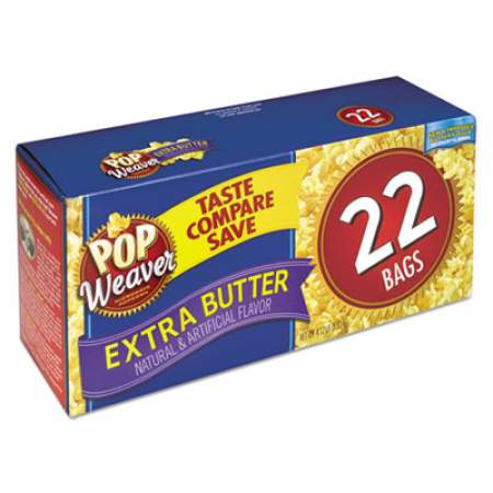 Pop Weaver Microwave Popcorn, Extra Butter, 2.5 oz Bag, 22/Box (105512)