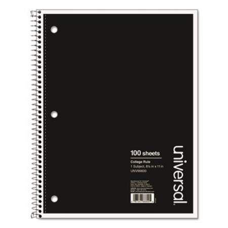 Universal Wirebound Notebook, 1 Subject, Medium/College Rule, Black Cover, 11 x 8.5, 100 Sheets (66600)