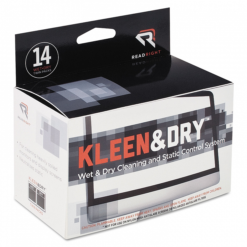 Two Step ScreenKleen Wet and Dry Cleaning Wipes, 5 x 5, Unscented, 14/Box (RR1205)