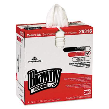 Brawny Professional Lightweight Disposable Shop Towel, 9 1/10" x 12 1/2", White, 200/Box (29316)