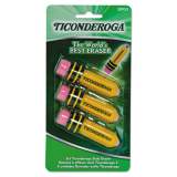 Ticonderoga Pencil-Shaped Eraser, Small, Yellow/Green/Red, Latex-Free Polymer, 3/Pack (38953)
