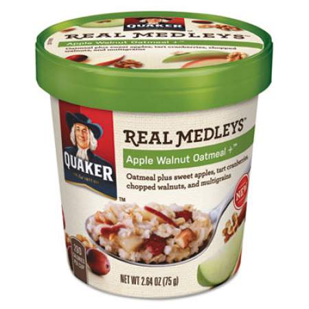 Quaker Real Medleys Oatmeal, Apple Walnut Oatmeal+, 2.64 oz Cup, 12/Carton (15504)