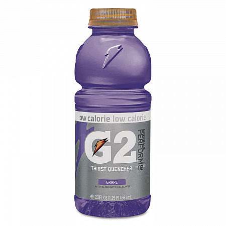 G2 Perform 02 Low-Calorie Thirst Quencher, Grape, 20 oz Bottle, 24/Carton (04060)
