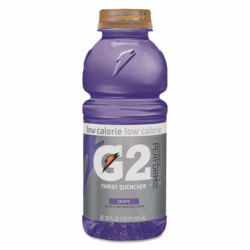 G2 Perform 02 Low-Calorie Thirst Quencher, Grape, 20 oz Bottle, 24/Carton (04060)