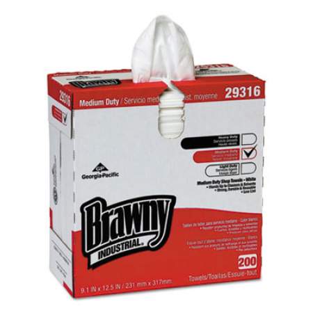 Brawny Professional Lightweight Disposable Shop Towels, 9 1/10" x 12 1/2", White, 2000/Carton (29316CT)