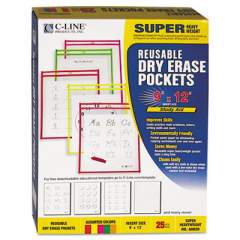 C-Line Reusable Dry Erase Pockets, 9 x 12, Assorted Neon Colors, 25/Box (40820)