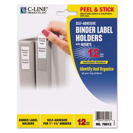 C-Line Self-Adhesive Ring Binder Label Holders, Top Load, 1 x 2 13/16, Clear, 12/Pack (70013)